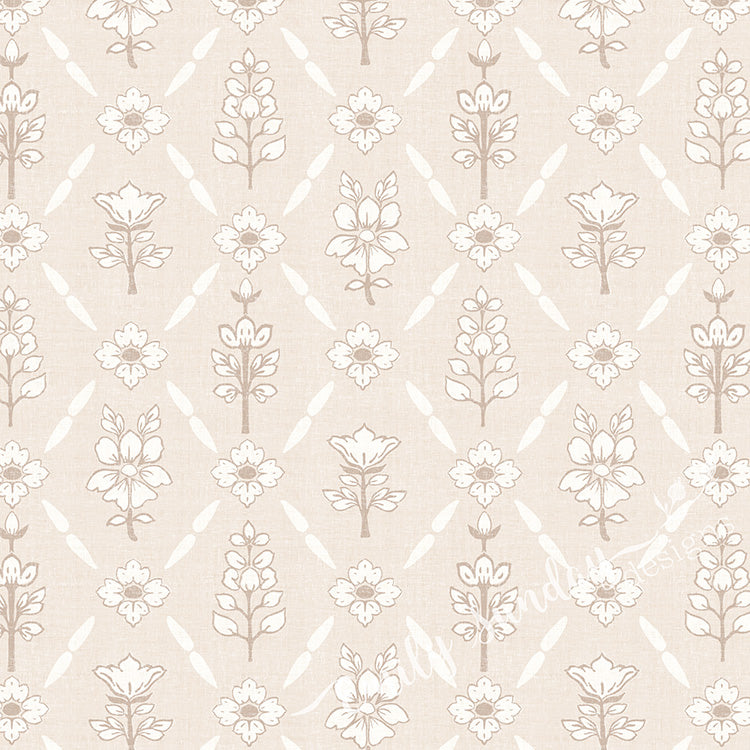 Vintage Floral Argyle Cream peel and stick wallpaper pattern swatch